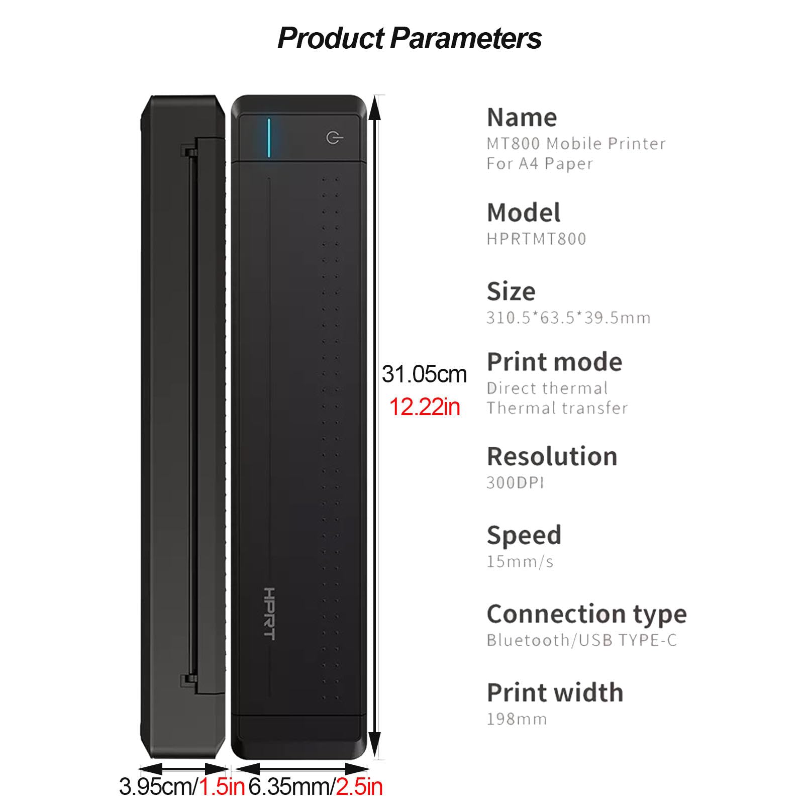 Amazon.co.jp: ポータブルプリンター、300dpiサーマルプリンターA4