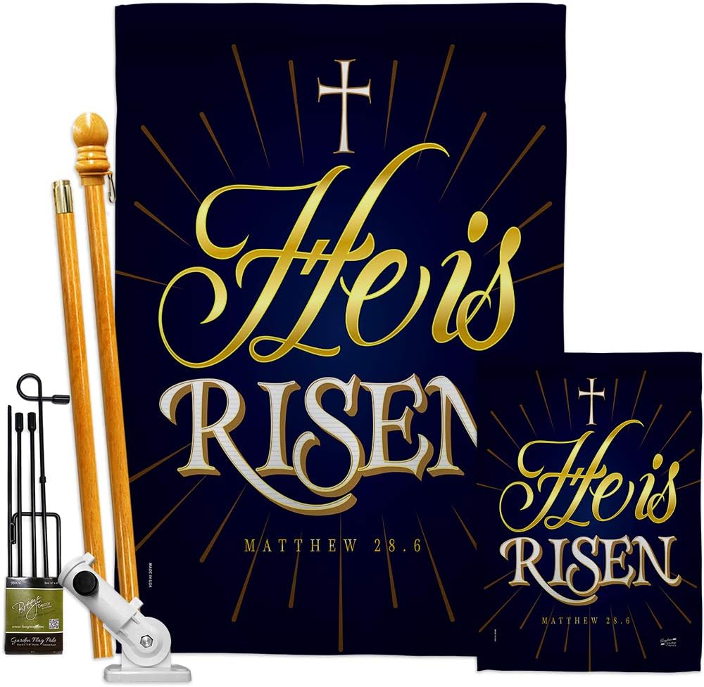 He is Risen House Flag Religious Bible Verses Bless Faith Thank Hope Pray Christian Religion Small Decorative Gift Yard Banner Made In USA 28 X 40
