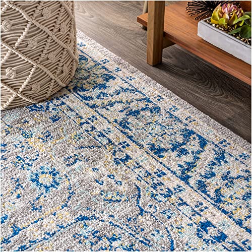 Jonathan Y Mdp204A-28 Modern Persian Boho Floral Gray/Navy 2 Ft. X 8 Ft. Runner-Rug, Bohemian, Easy-Cleaning,For Bed,Kitchen,Living Rooms, Non Shedding, Gray,Navy #TOP6