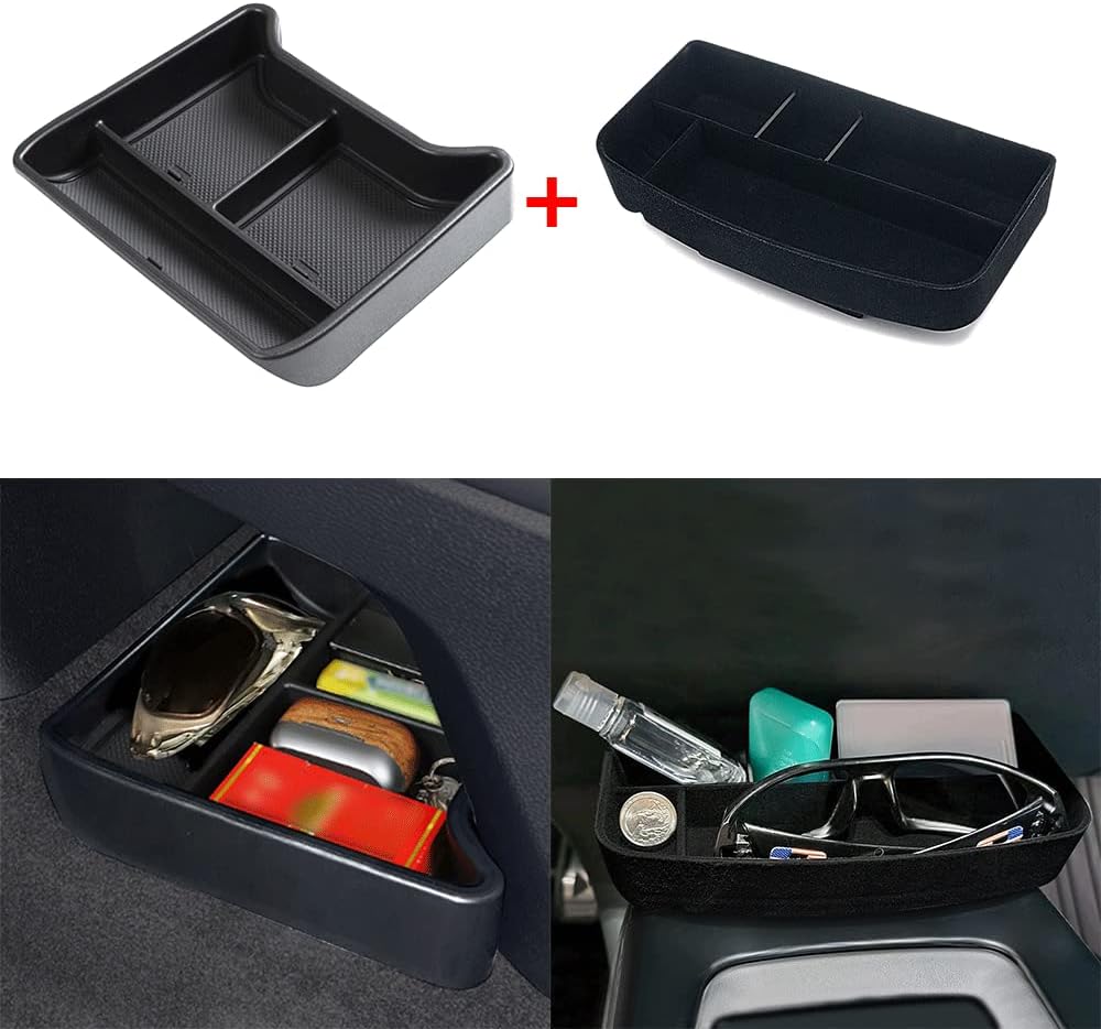 Muslogy Compatible with VW ID.4 [Center Console Tray + Flocked Sunglasses Tray]