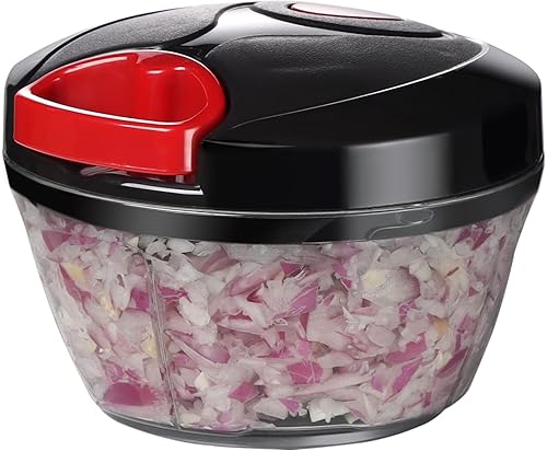 Vista 18 de Ourokhome procesador manual de alimentos, picadora de verdura portátil a cuerda, para picar ajo, cebolla, verduras, jengibre, frutas, frutos secos