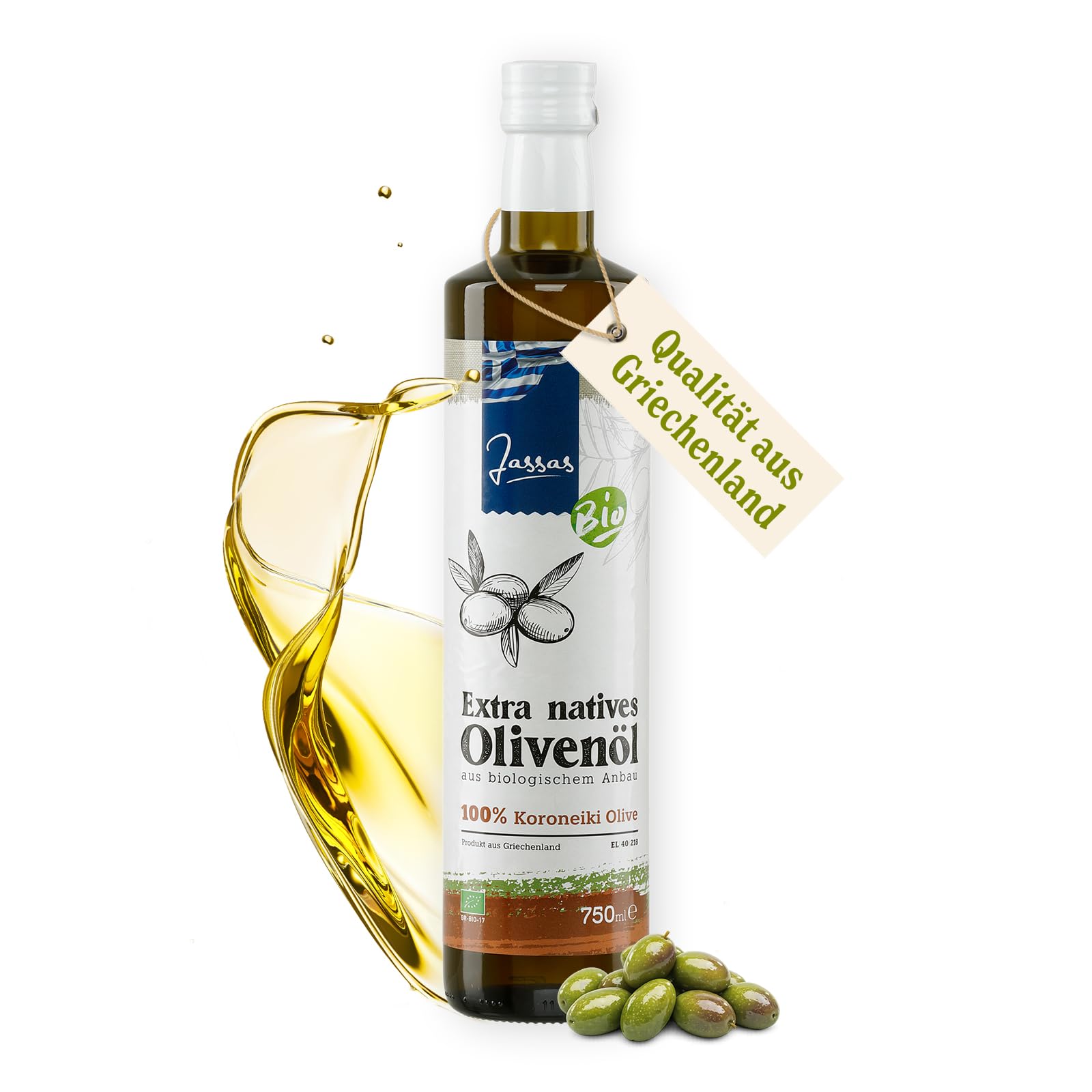 Jassas Bio Olivenöl 750ml - 100% Bio Koroneiki Oliven - Neue Ernte 25/26 - extra nativ - fruchtig & aromatisch - GR-BIO-17 - Qualität aus Griechenland