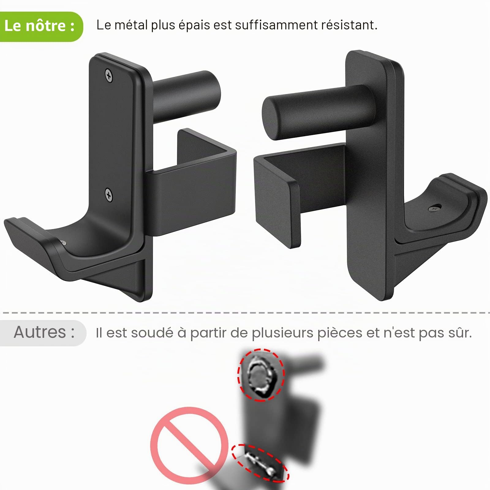 Kipika J-Hooks for 2" x 2" Power Rack with 1" Hole - Bottom Reinforced Steel Hooks with Rubber Pads, Heavy Duty Power Rack Attachments - Squat Rack Accessories for Strength Training, Lot de 2