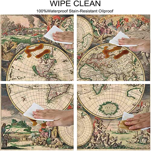 Esfvrg World Map Tablecloth, Antique Design With Renaissance Continents And Hemispheres Vintage Art, Elastic Edge, Suitable For Kitchen Party Picnic, Fit For 40"X40" Square Table Multicolor #TOP2