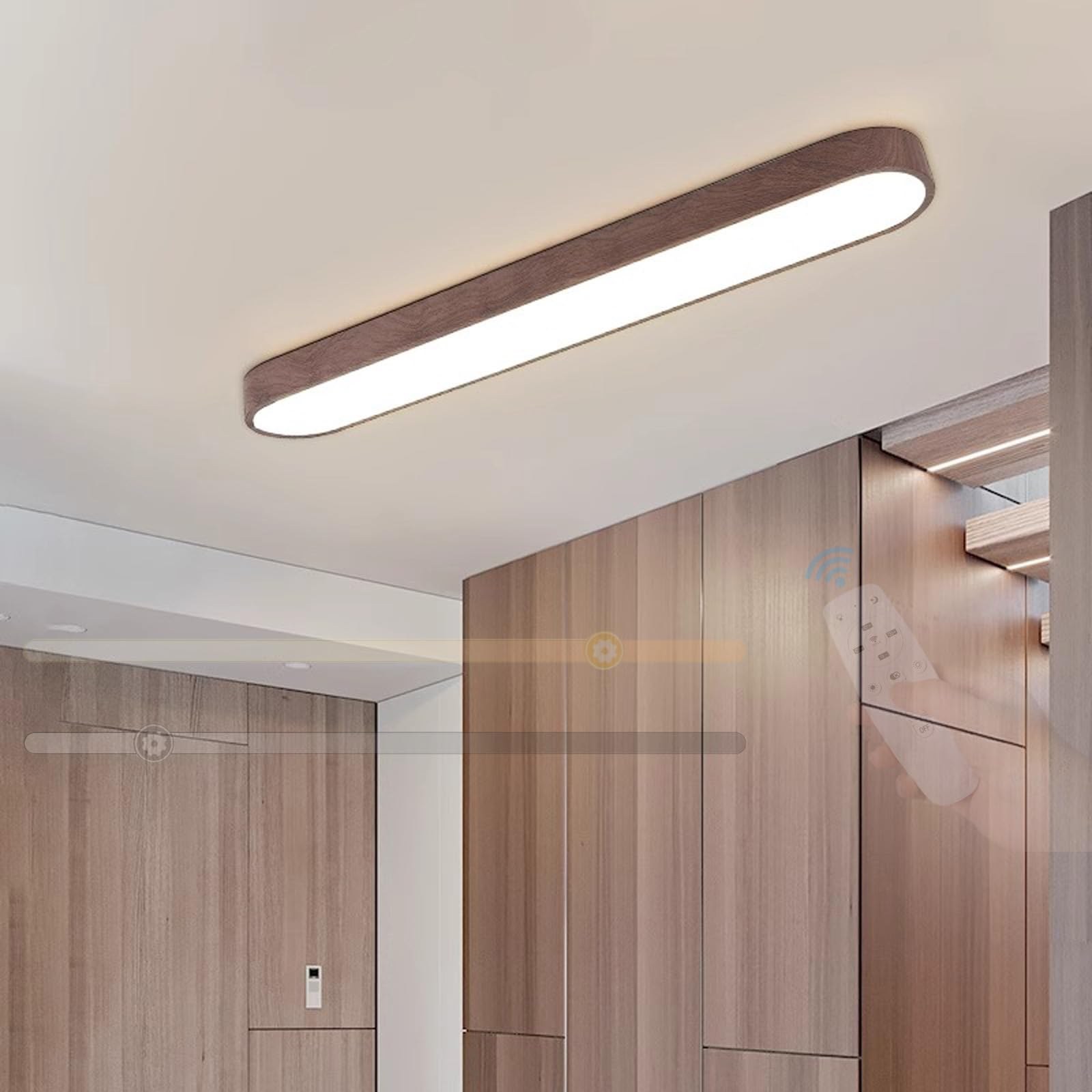 LED Lámpara de Techo con Mando a Distancia Regulable Moderno Plafon de Techo 3000K-6500K Minimalista Metal Lamparas Techo para Dormitorio Sala de Estar Pasillo Restaurante (Madera Oscura,120cm)