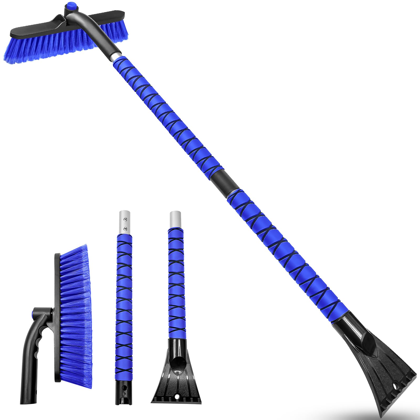 HEEYA Auto-Eiskratzer mit Schneebürste, 32 cm großer Bürstenkopf mit Eiskratzer für Windschutzscheibe, tragbar, für SUV, Lkw, Jeep, Wohnmobil und Pkw, 108 cm, Blau