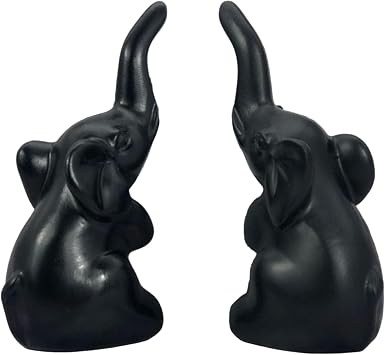Black Resin Elephant Ornament Pair of Elephant Ornament Modern Animal Ornaments for Living Room Home Decor 3.2x3.2x2 inch