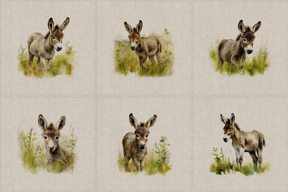 Cotton Rich Linen Look Fabric Donkey Flower Floral Field Upholstery Panel (Sold Per Panel of 6)