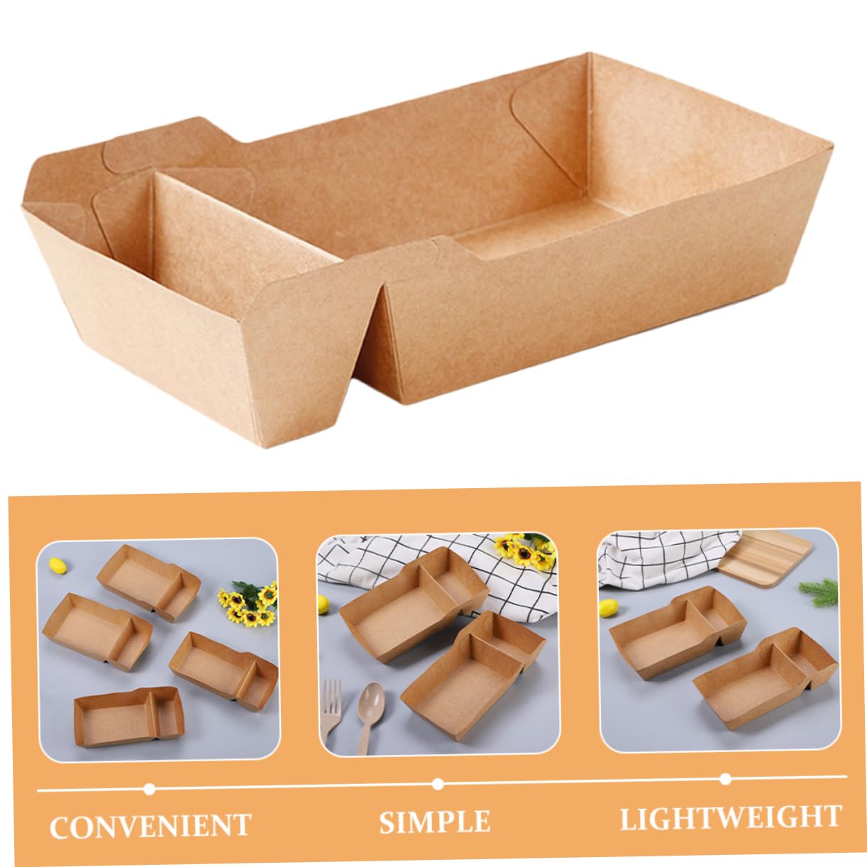 MAGICLULU Scatola Snack Marrone in Carta Doppio Scomparto da 440ml, Confezione da 50 Pezzi, per Nachos e Hot Dog in Attività di Ristorazione e Picnic