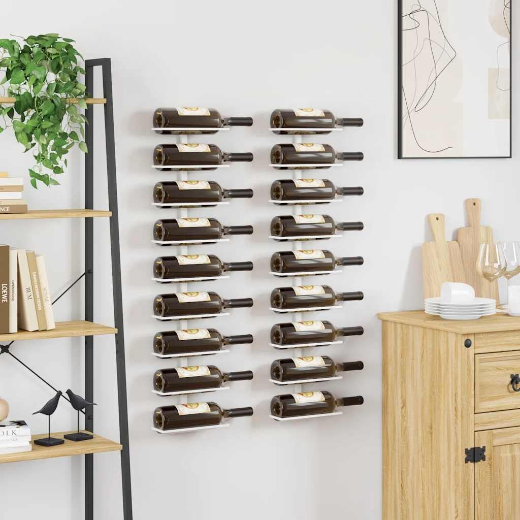 Wand-Weinregal aus weißem Eisen für 9 Flaschen 2 Stück, modernes Flaschenregal zur Aufbewahrung und Lagerung, ideal für Küche, Esszimmer, Bar und Speisekammer