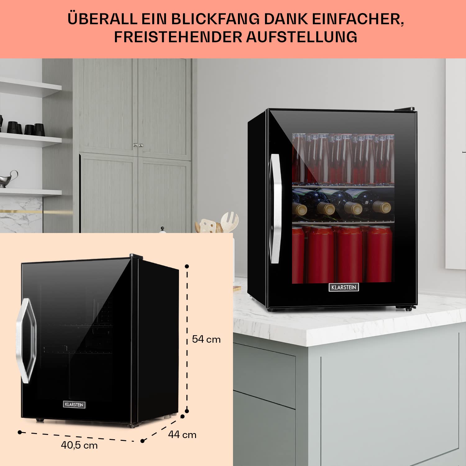 Klarstein Mini Kühlschrank 33 Liter mit Glastür, leise, verstellbare Ablagen