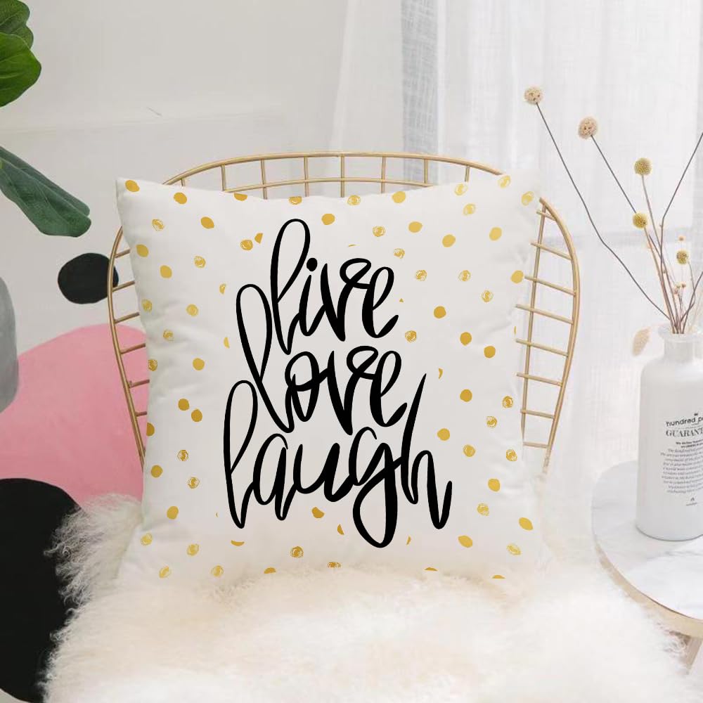 HYOSXW Cushion Cover,Throw Pillow Case Home Decorative for Living Room Bedroom Sofa Chair 16X16 Inch,Live Laugh Love,Stylized Hand Lettering on Dotted Backdrop Inspirational Phrase,Pillowcase 40X40cm