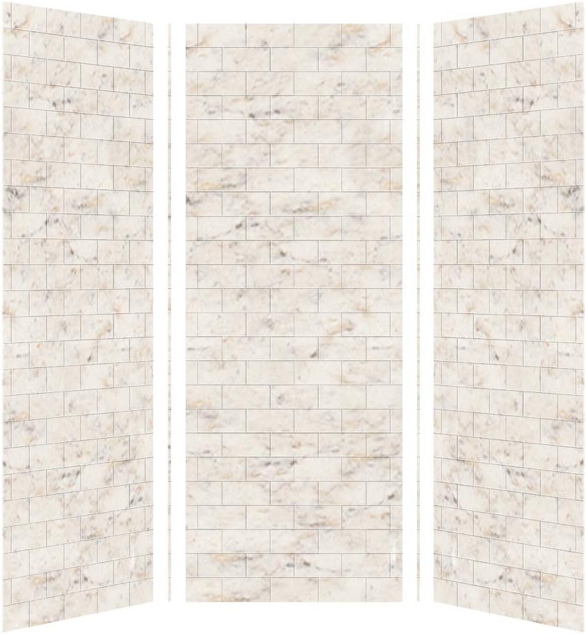 Transolid SWK363696-48 SaraMar 36-in X 36-in X 96-in Glue to Wall 3-Piece Shower Wall Kit, Biscotti Marble