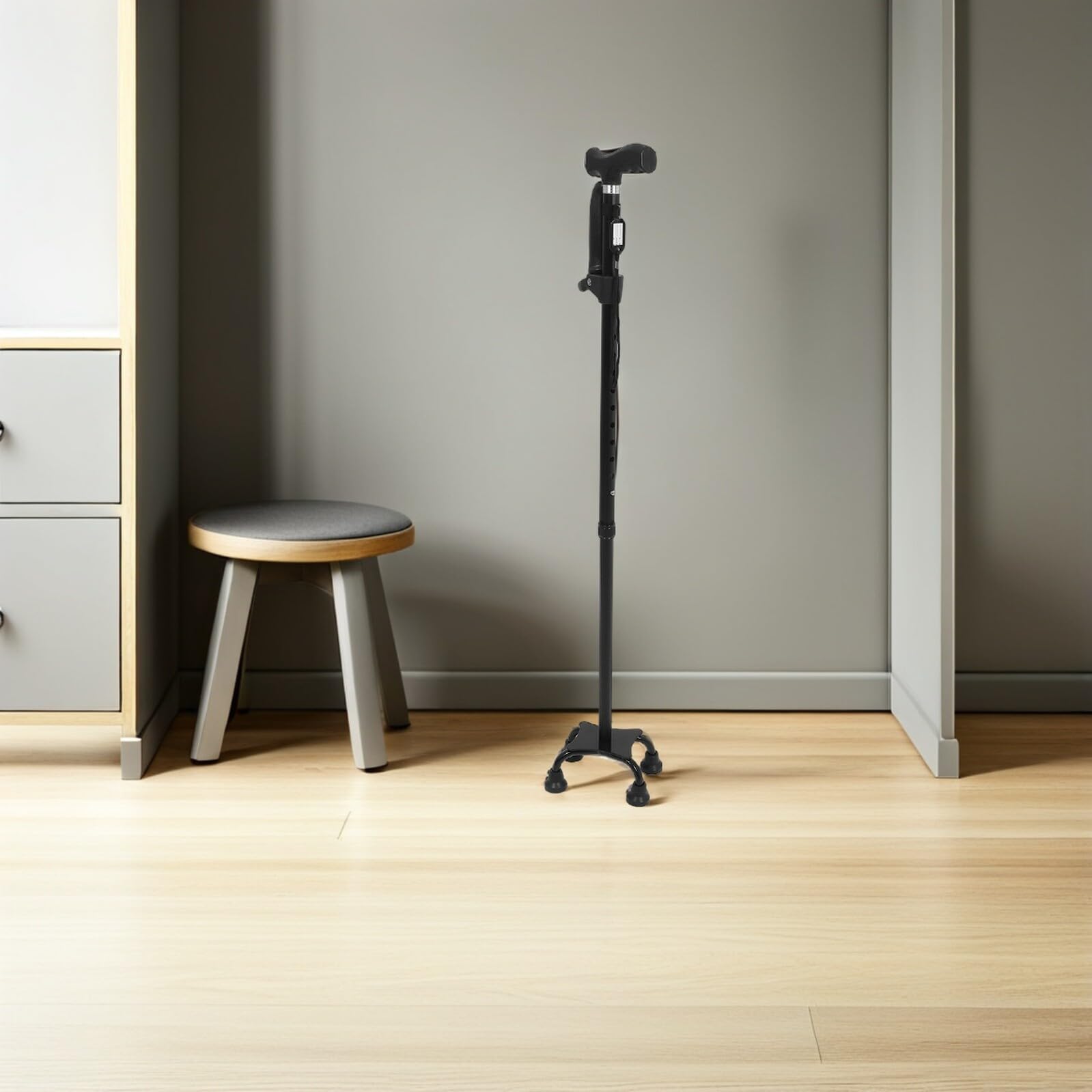TEHAUX Bastón Plegable para Personas Mayores Ajustable en Altura, Ligero de Aleación de Aluminio, con Doble Soporte Antideslizante y Mango Ergonómico, Portátil para Uso Interior