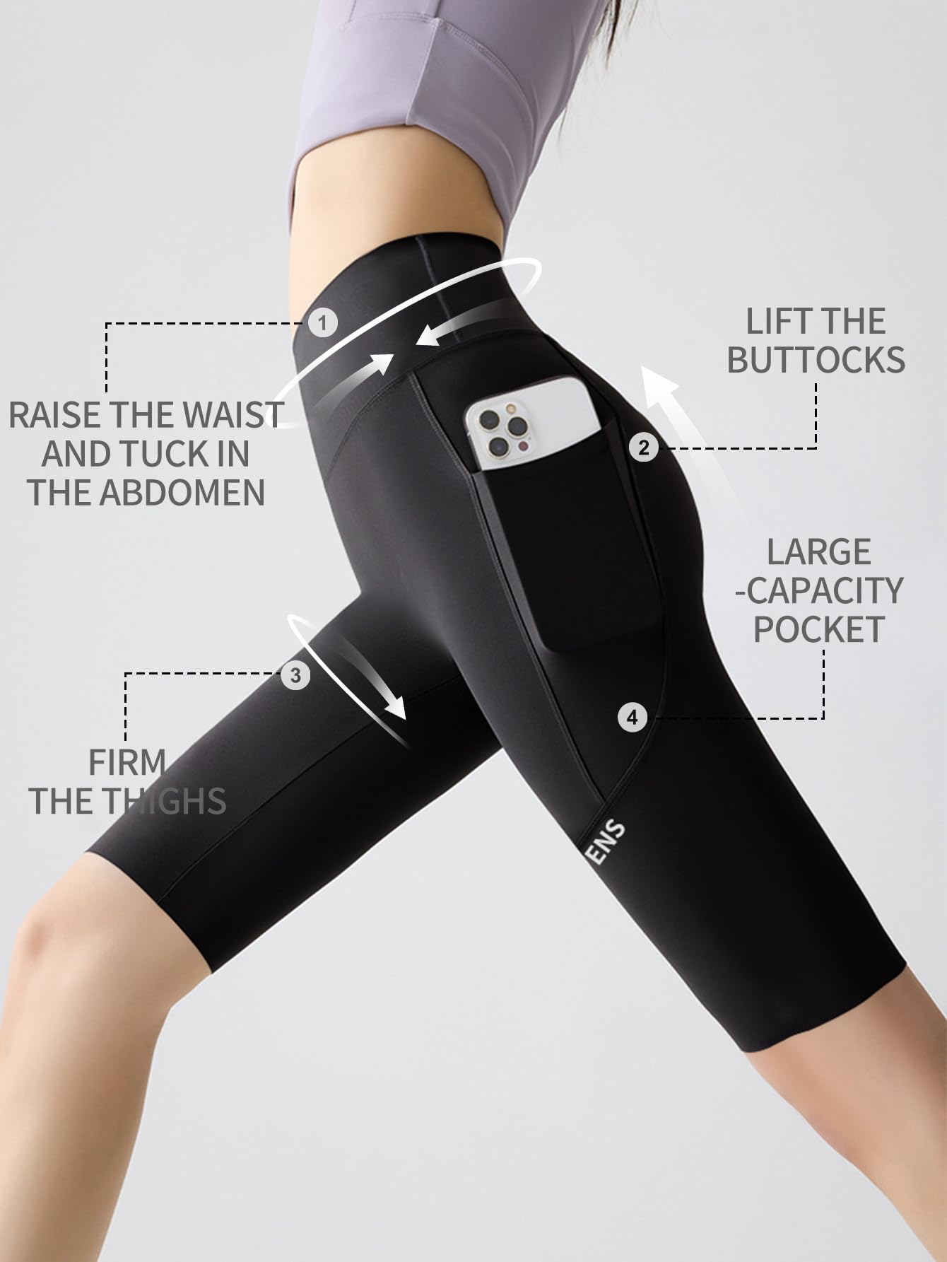 Pantalones cortos de ciclista para mujer con bolsillos, cintura alta de 8 pulgadas, control de abdomen, entrenamiento, yoga, correr, gimnasio, pantalones cortos deportivos — view 4