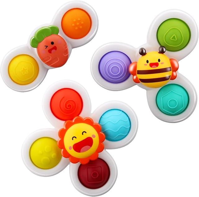 AIUOKYA Suction Cup Spinner Toys, Simple Dimple Suction Toy with Silicone Bubbles Kids for Bath and Window, Suction Cup Spinner Baby Toys for 1+ Years Old