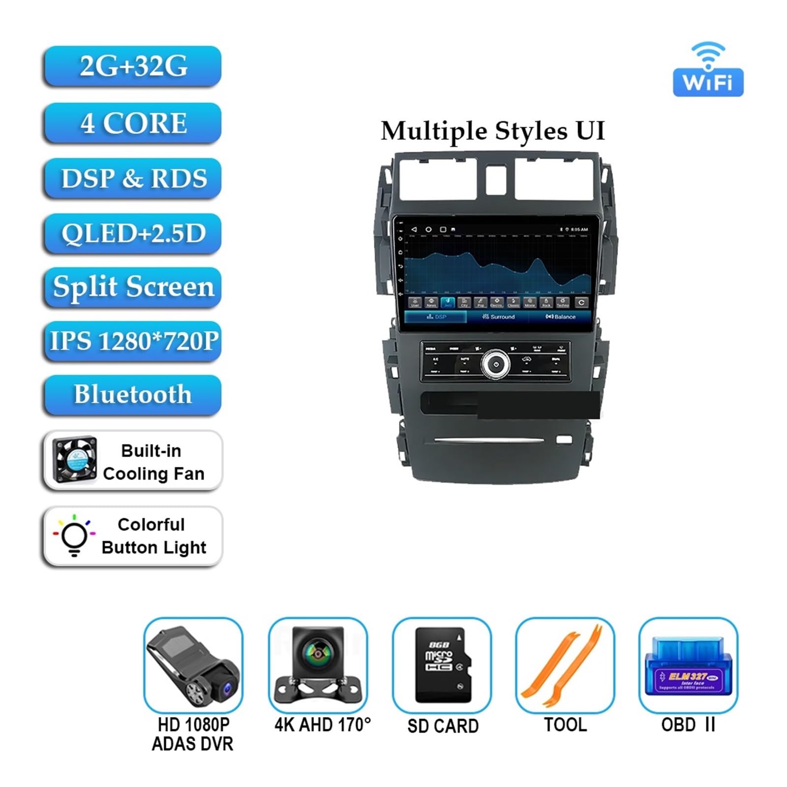 Navigatore Satellitare Monitor del Veicolo for Auto Schermo di Navigazione Multimediale for Autoradio(2G 32G Cam DVR)