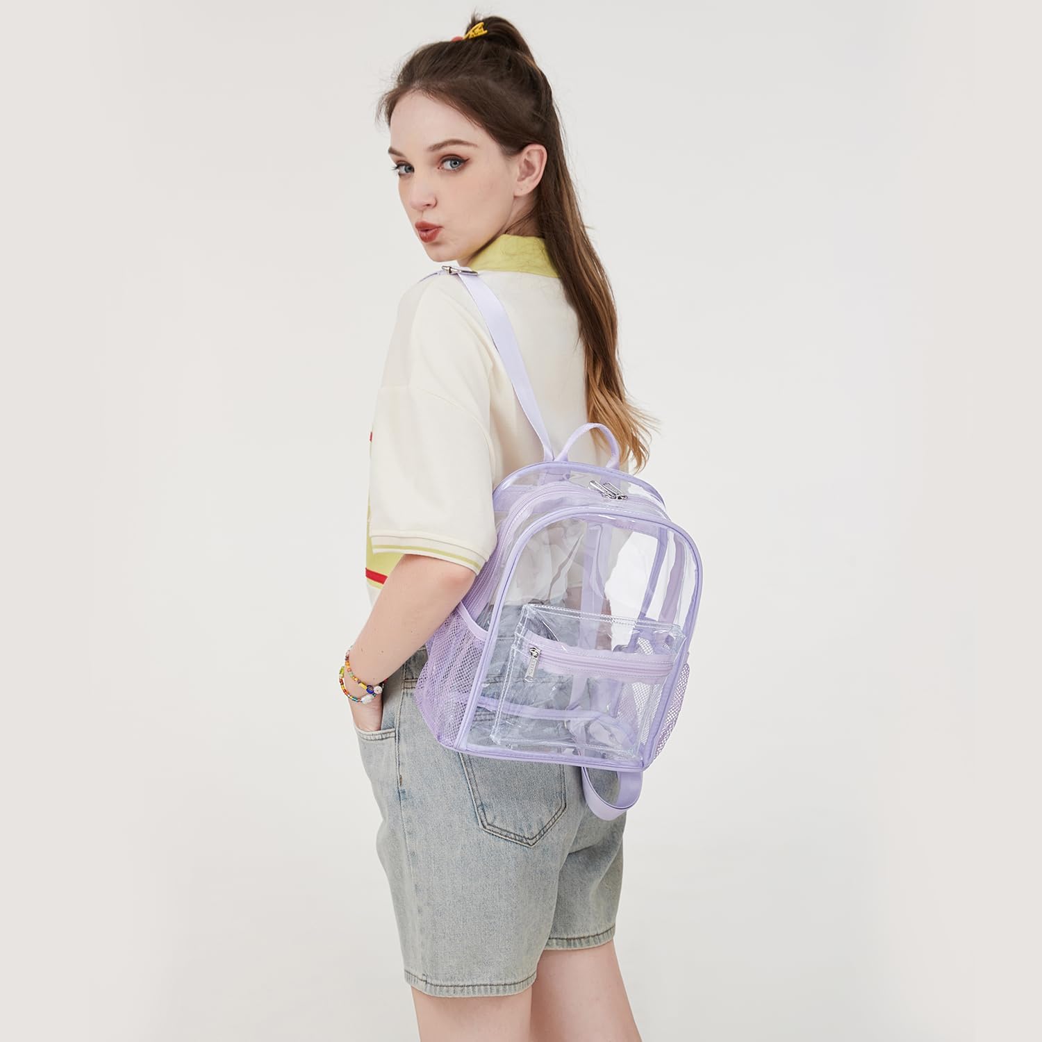 abshoo Clear Mini backpack Stadium Approved 12x12x6 Clear Bag Transparent Small Backpacks (Purple) - Image 6