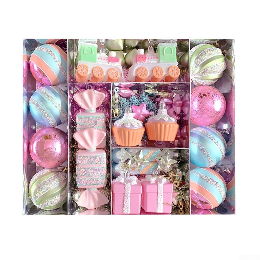 Dekoratives Anhänger-Set mit Macaron-Designs, bezaubernde Weihnachtskugeln mit Süßigkeiten- und Schneeflocken-Formen für Cheer (80 Stück)