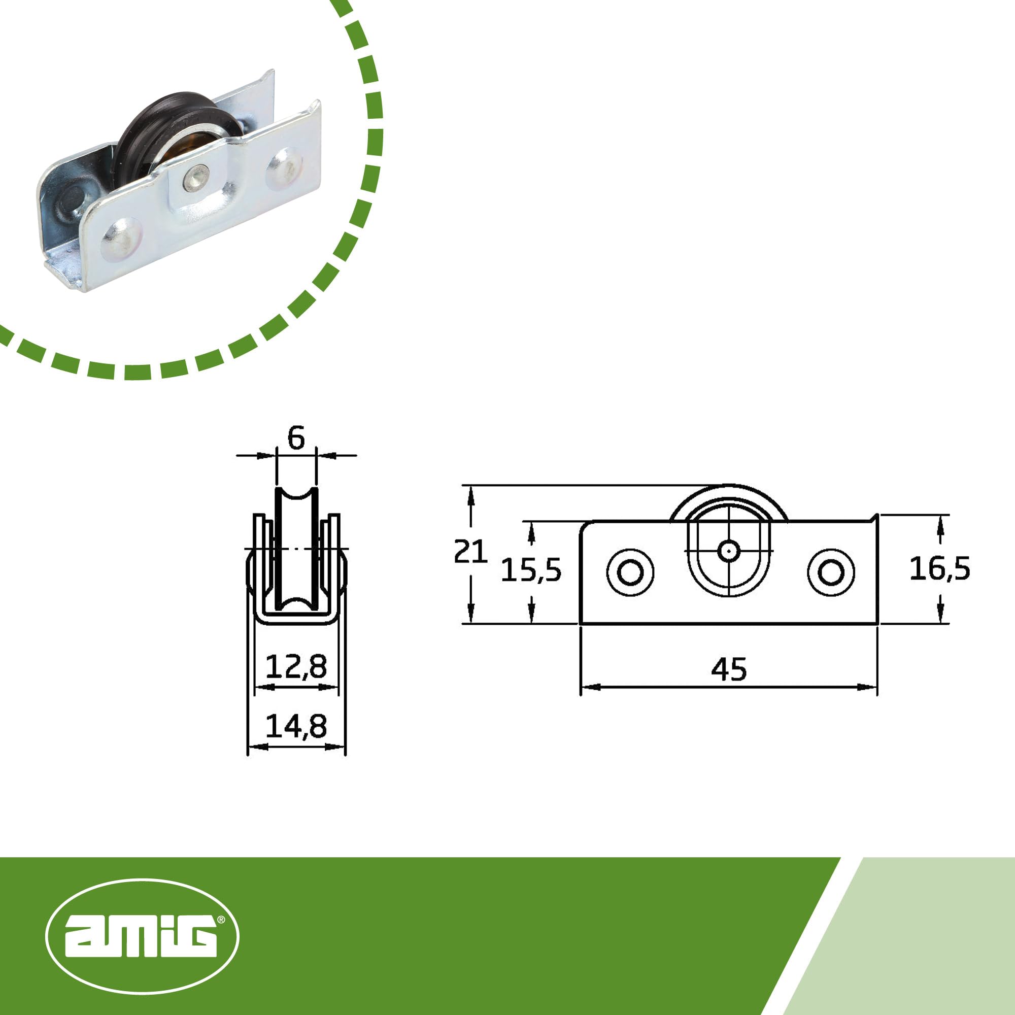 Amig, Sliding Window Roller, Set of 2 Units, Size 45 x 16 mm, Metal Housing and Ball Bearing, Designed for Sliding Windows - Image 4