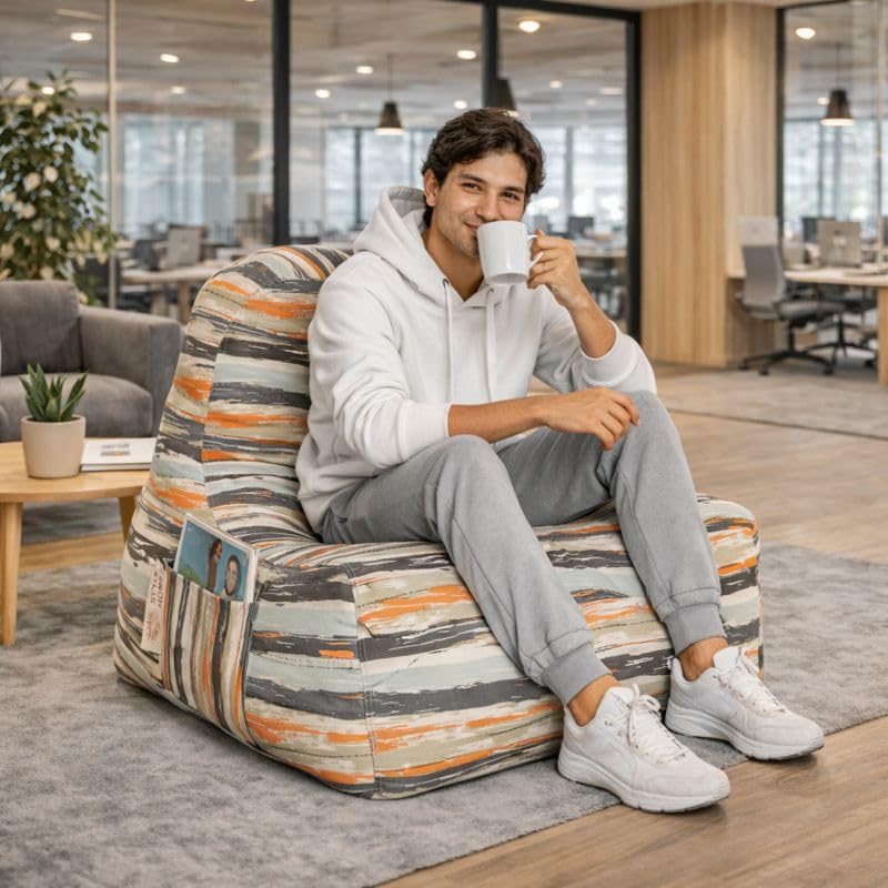 Image of Style Homez Hackey Cotton Canvas Stripes Printed Bean Bag XXL Size Filled with Beans Fillers
