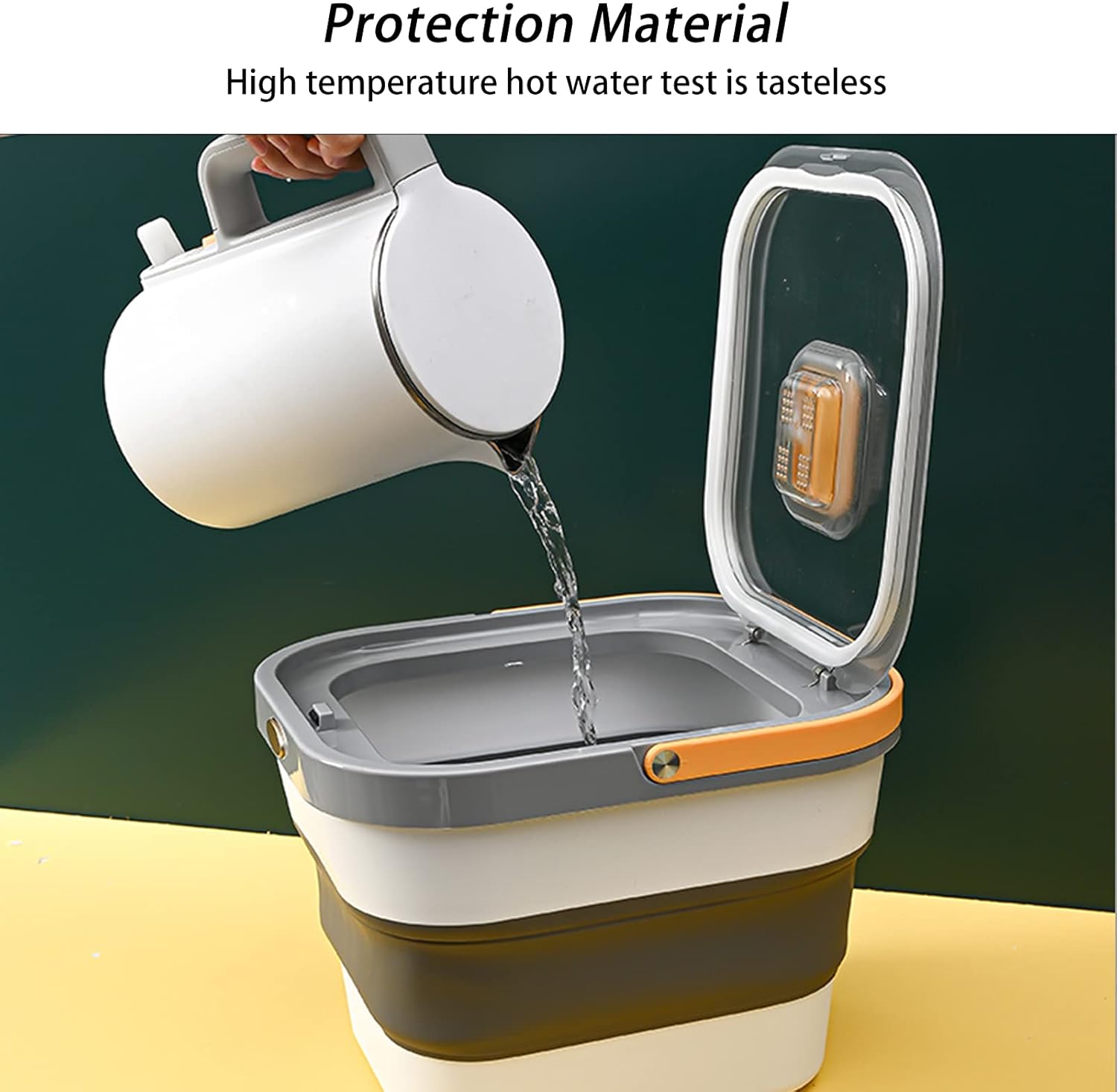 KESOIN Dog Cat Pet Food Storage Container, Airtight Foldable Dog Cat Bird Seed Chicken Feed Rice Storage Bins with Scoop and Sealed Jar, Store up 5-30lbs (Yellow-Grey) : Pet Supplies