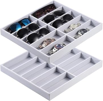Homaisson 2-Piece Sunglasses Organizer, Velvet Sunglasses Tray, Watches & Jewelry Display Box, Glasses Organizer, Sunglass Drawer, Vanities 14.2 x 12.6 inches