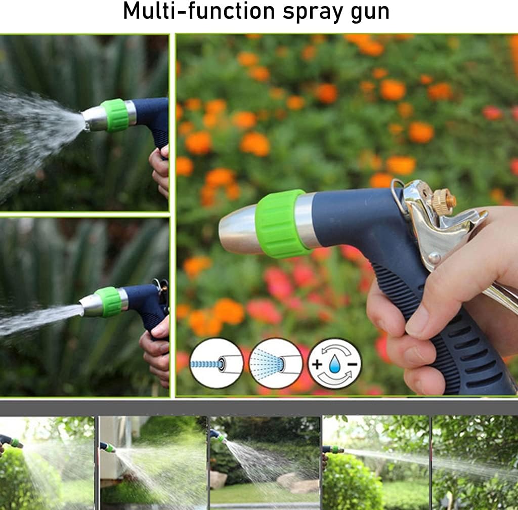 Garden Hose Reel Cart with Hose Wall-Mounted Hose Cart with Storage Table Household Small Portable Water Pipe High Pressure Water Gun Storage Rack Garden Hose Truck (Silver +DN15 30m Green Pipe)