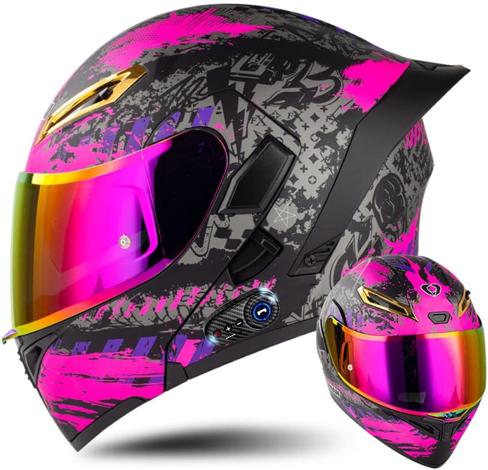 Bluetooth Motorcycle Full Face Helmet Tail Modular Integrated Sport Helmet Adults Men Women Flip Up Front Helmets DOT Approved Downhill ATV BMX Racing Helmet-Anti-Fog Double Visor