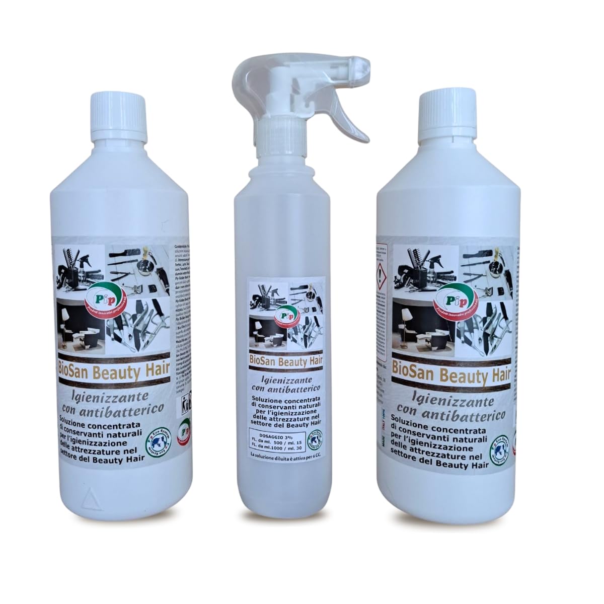 PIP BioSan Beauty Hair Igienizzante Antibatterico per Strumenti, No Risciacquo, Concentrato 2 FL.LT.1 pari a 60 LT