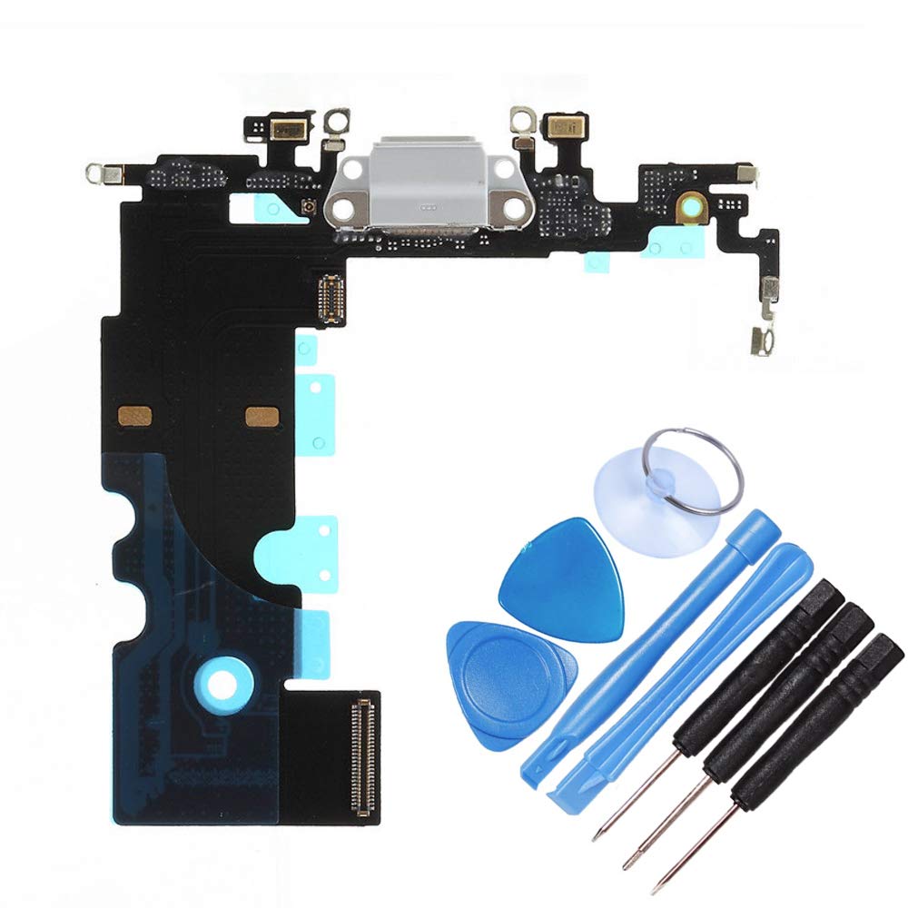 THE TECH DOCTOR Replacement USB Charging Port Flex Cable Microphone for iPhone 8 - Complete with Tools - Professional Repair Kit (White)