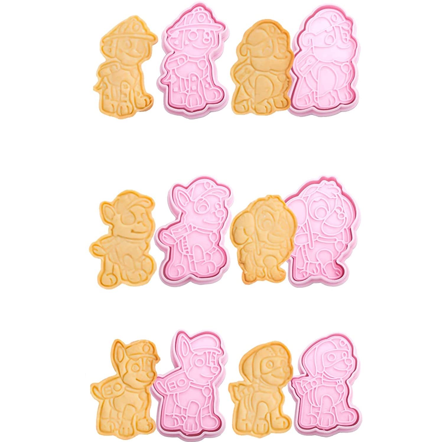 YUNIVERSE6 Pcs Dog Patrol Cookie Cutter Molds, Plastic 3D Shape Pressable Biscuits Mold Kitchen Baking Supplies Fondant Pastry