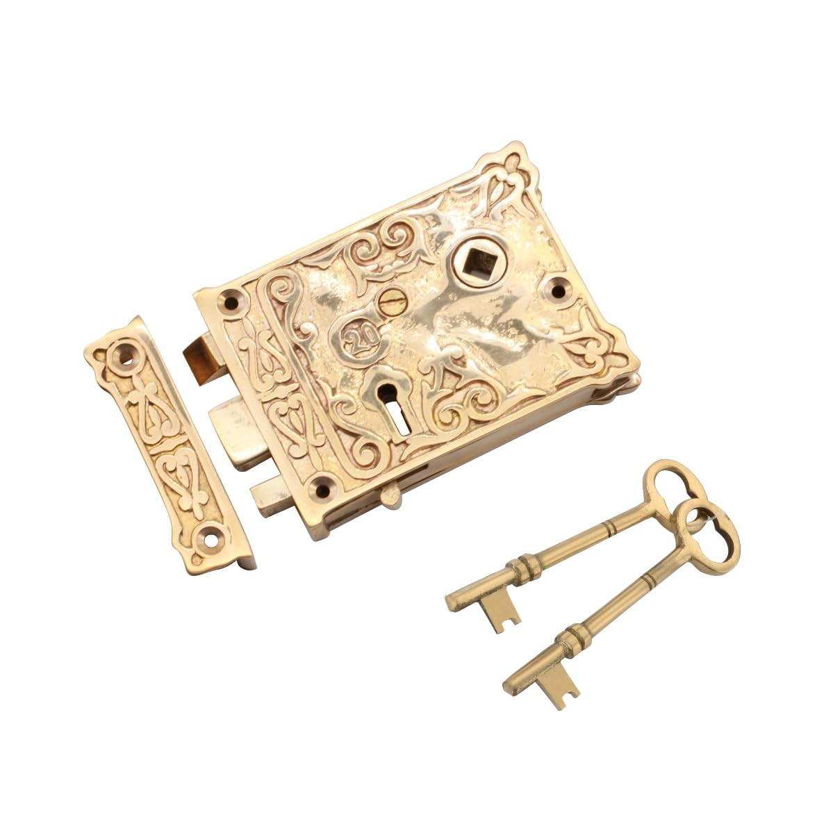 Infinity Decor Polished Brass Solid Brass Floral Rim Lock In Finish Latch Lock Set For Internal And External Shed Doors Gates