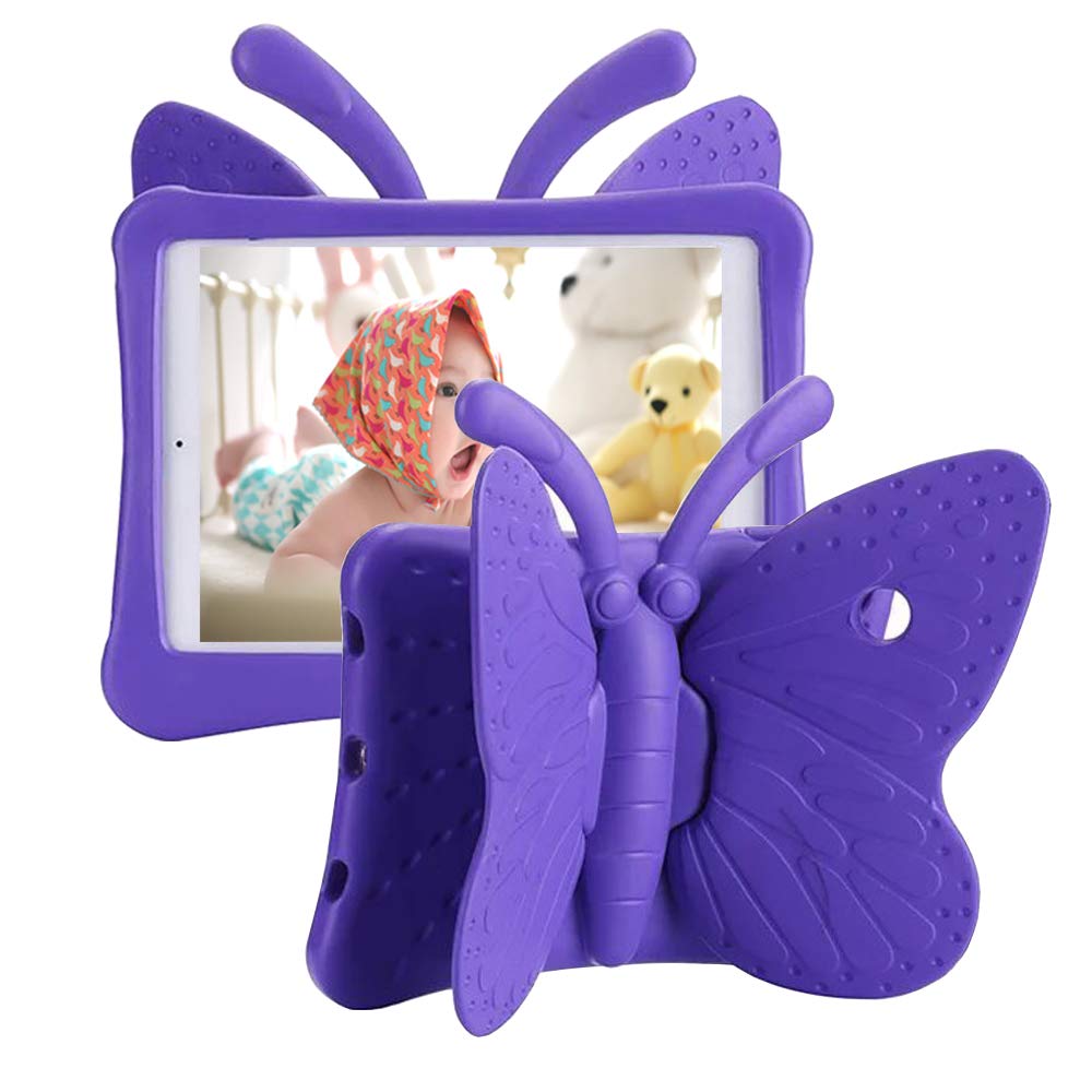 Tading iPad 6th Generation Kids Case, EVA Foam Protective Stand Cover for iPad 9.7 inch 2017/2018 - Cute Butterfly, Purple