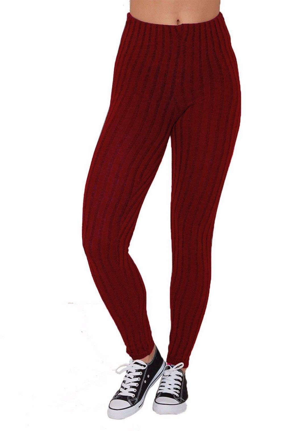 Metluq M0d4 Women's Wine Leggings Ribbed Cable Thick Chunky Knitted Warm Plain Full Legging Uk (, Uk 16)