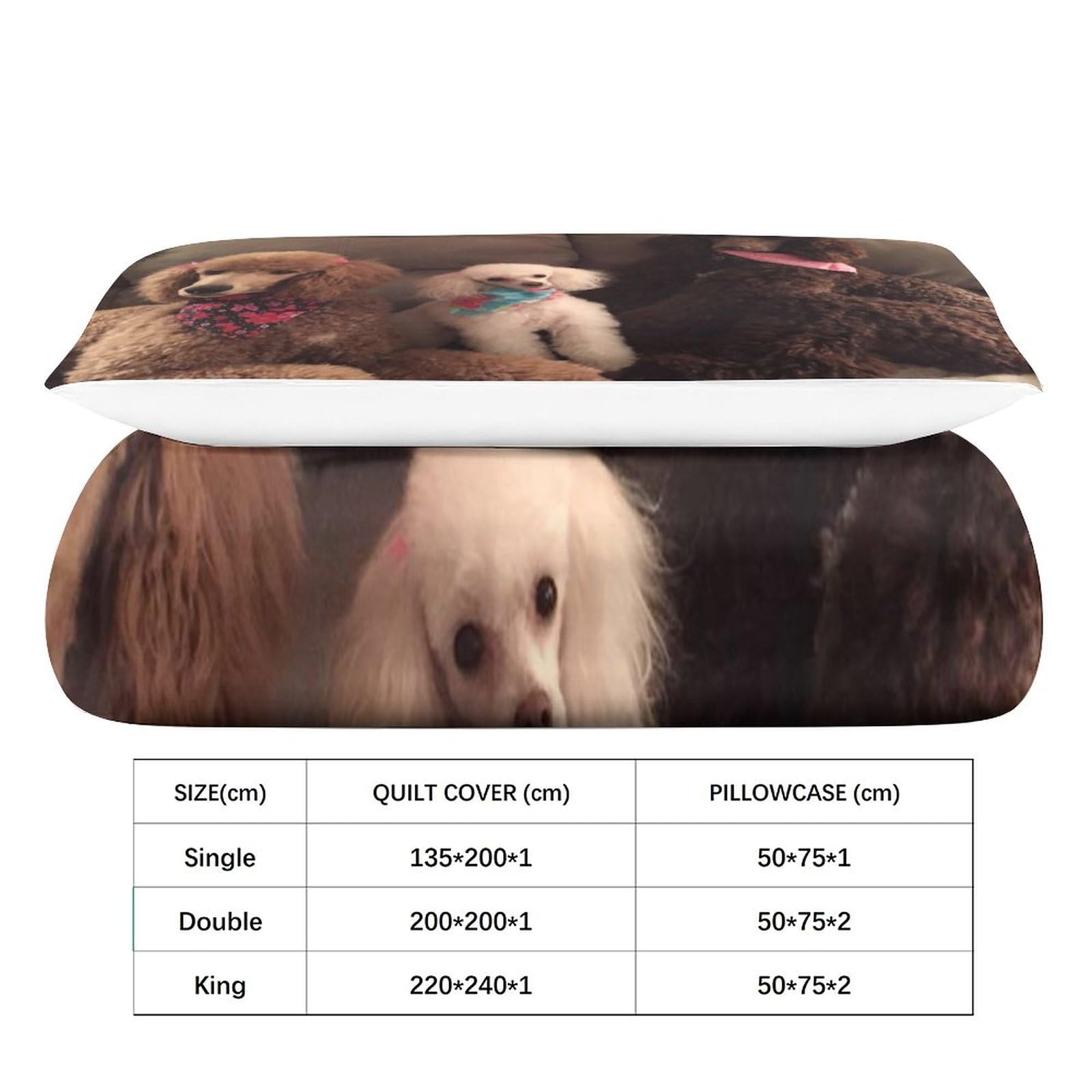 Kinder Bettwäsche 135x200 Pudel Design - 3D Mikrofaser Set 3-teilig