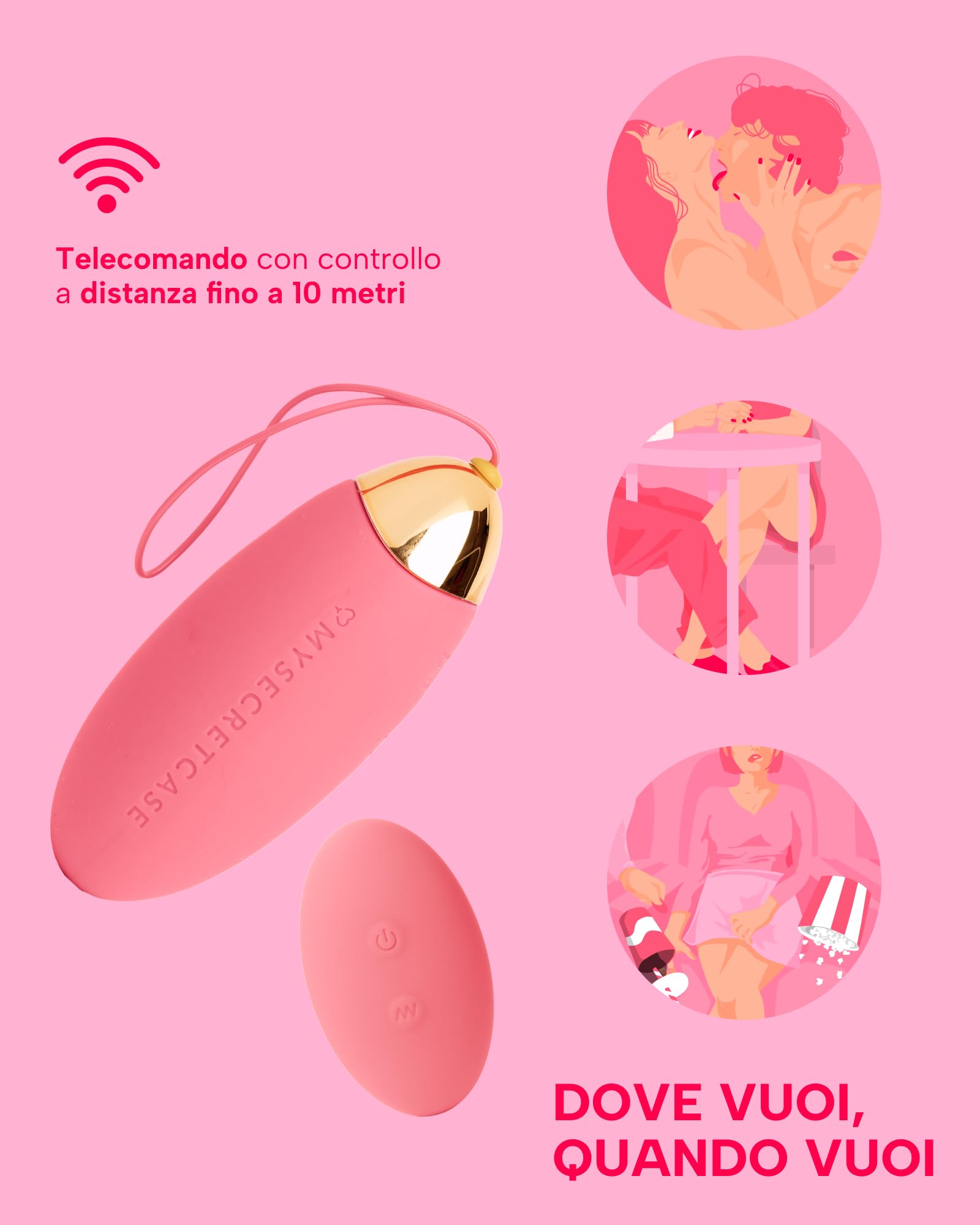 MySecretCase Ovetto Vibrante Donna Telecomando Vibratoreper Donna Professionale 9 Vibrazioni Sexytoysys Donna Vibratore Wireless Comando a Distanza fino a 10m Impermeabile (Rosa)