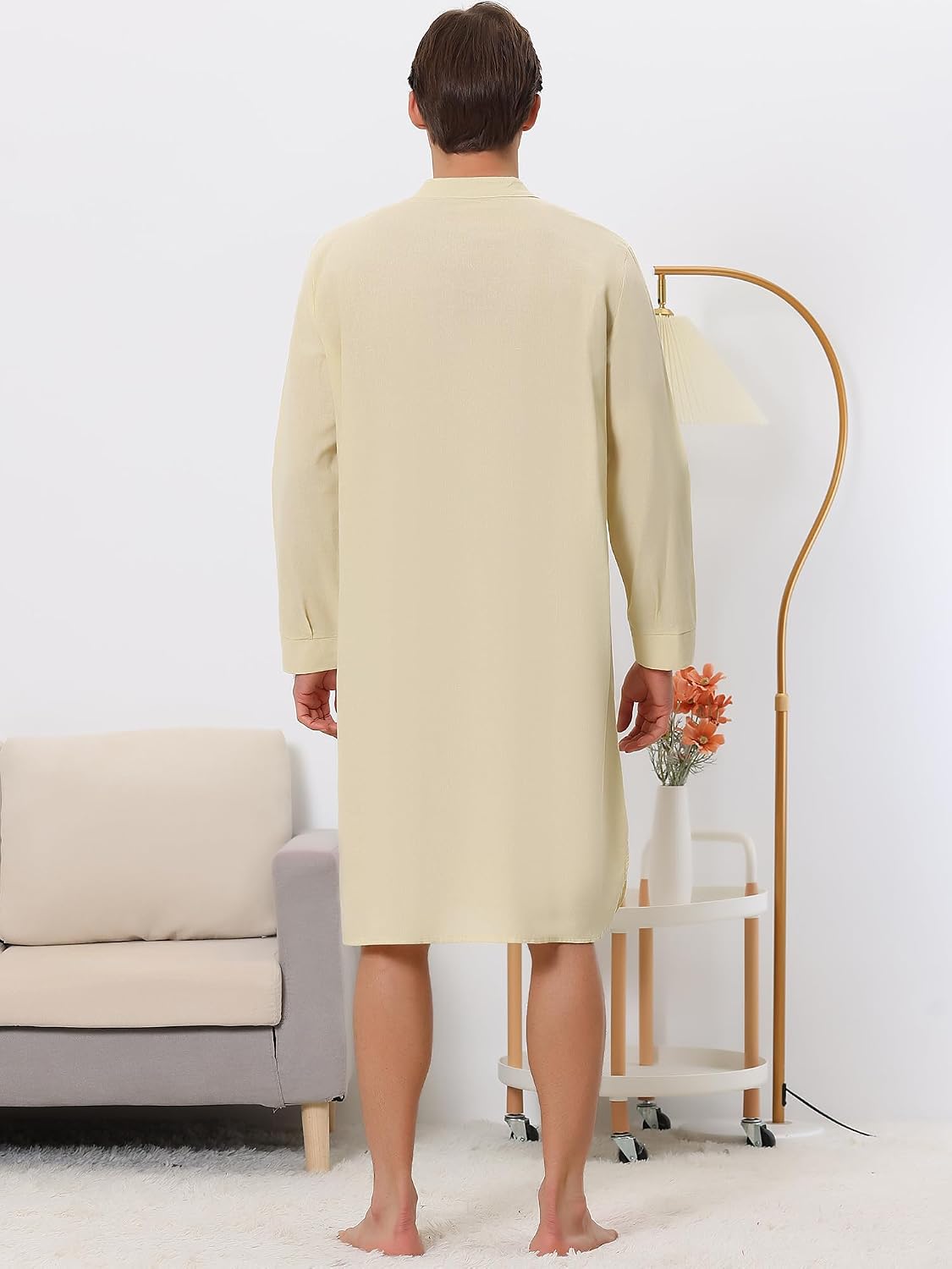 Lars Amadeus Men's Nightshirt Sleep Shirt Banded Collar Henley Shirt Pajamas Nightgown