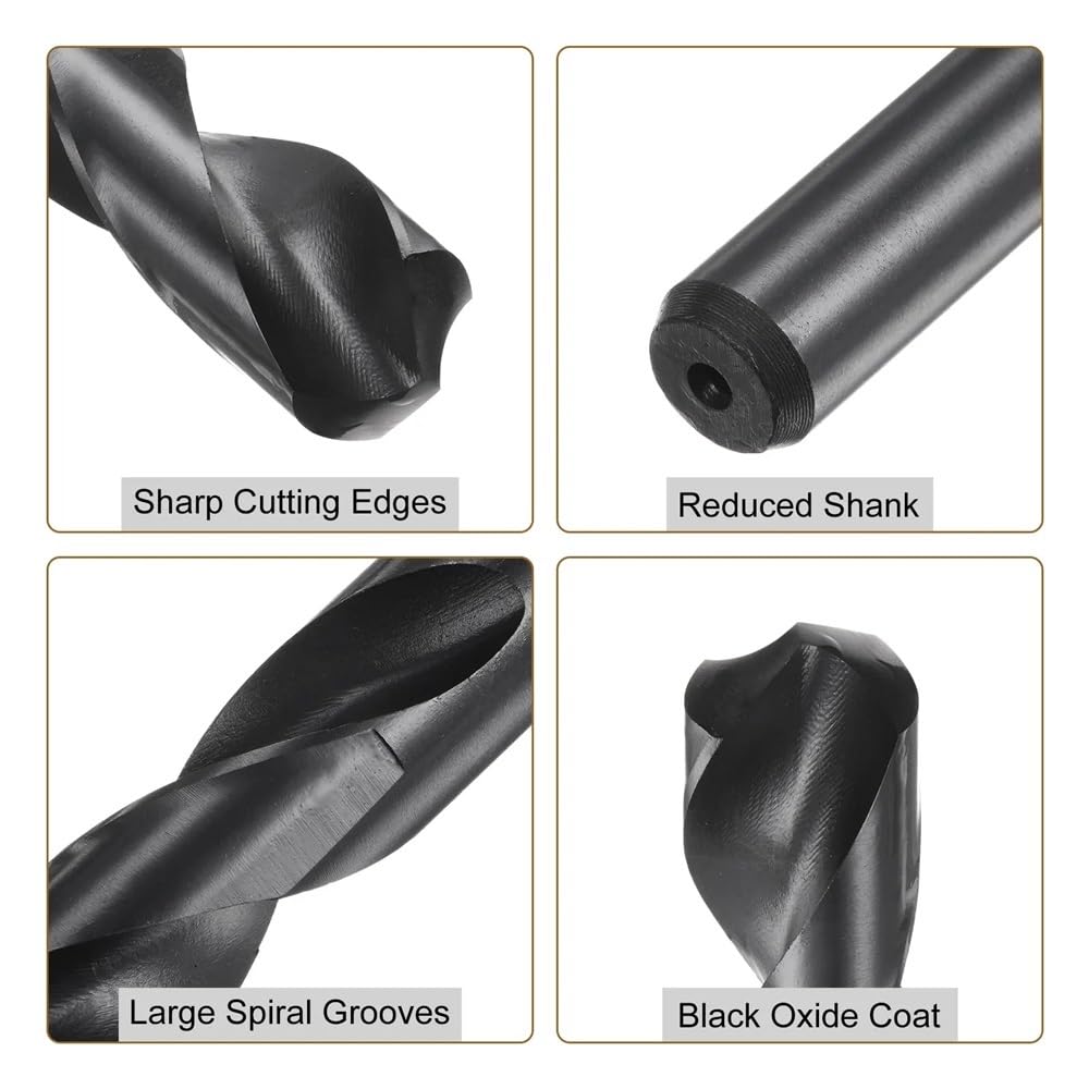 Brocas de vástago reducido de 1/2 ", Brocas HSS 9341 de Acero de Alta Velocidad de óxido Negro, 14/14, 5/15/15, 5/16, 5/18, 5/20/21/22mm, 2 uds.(18.5mm)