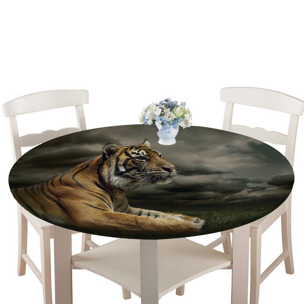 Tovaglia Rotonda FANSU Impermeabile Antimacchia - Stampa 3D Leopardo Nero, 150 Cm