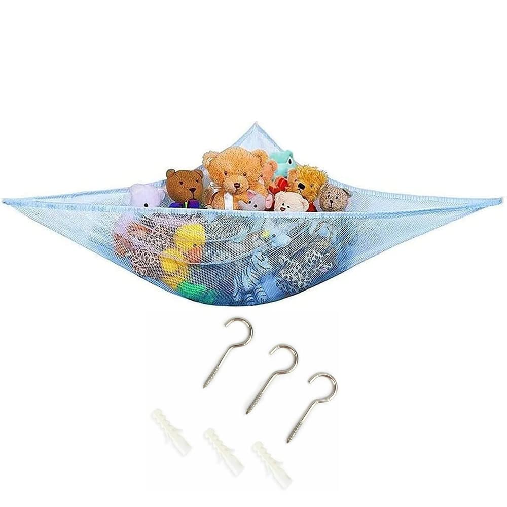 SAVEX Large Hammock Soft Toy Teddy Nursery Play Corner Hammock Mesh Storage Organizer Net for Baby/Children's Bedroom Tidy Kids Wall Hanging Baby Nursery Mesh Net (Blue)