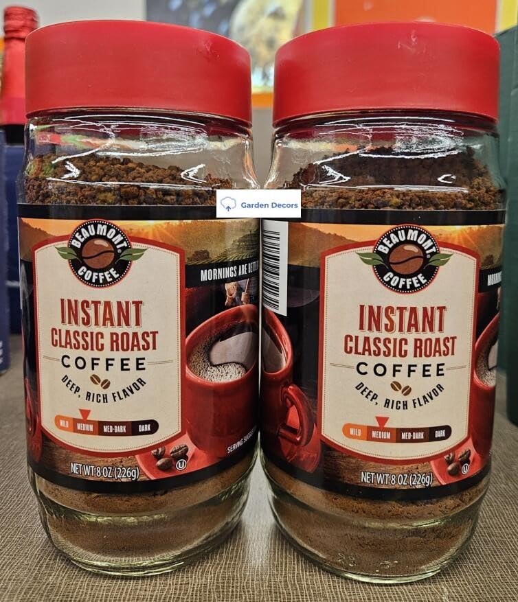 Beaumont Coffee Instant Classic Medium Roast Coffee 8oz 226g (2 Glass Bottles)