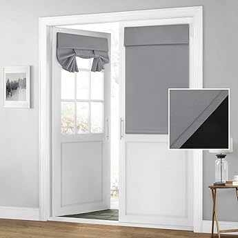 RYB HOME Blackout Door Curtain - Privacy Thermal Insulated Front/Tricia/Patio French Door Window Curtains Sidelight Curtain Tie up Shade, W34 x L40 inch, 1 Panel, Red