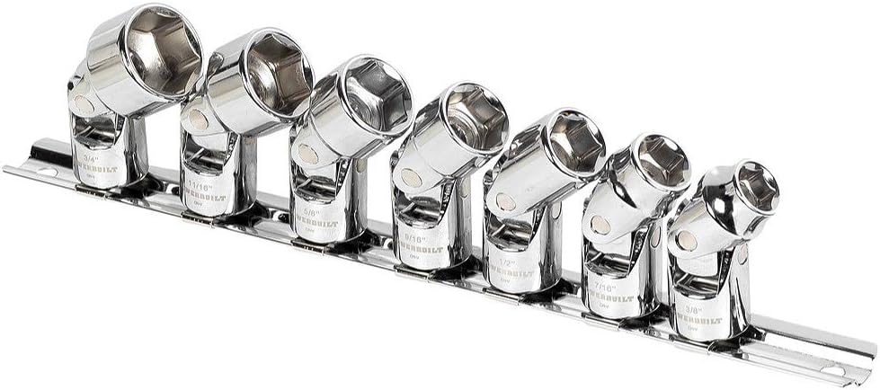 Powerbuilt 10 Piece 3/8 Inch Drive Metric Universal 6 Point Socket Set, 10–19 mm, Chrome Vanadium Steel, Mirror Polish, Z-Drive Grip, Easy Read Markings, Socket Rail – 641715