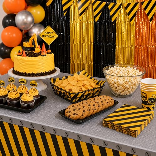 Image of Blue Orchards Construction Table Covers (Pack of 3) - 54 inchx108 inch XL Construction Birthday Party Supplies, Caution Theme Rectangle Disposable Plastic Tablecloths for Event Party Decoration