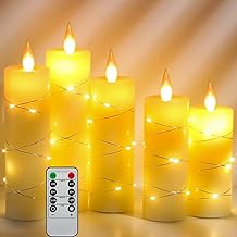 Da by Bougies à LED de, guirlandes lumineuses intégrées, 5 bougies LED, avec télécommande à 10 touches, fonction de minuterie 24 heures, flamme dansante, vraie cire, alimenté par piles.