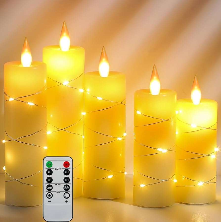 Glowtink 3 Pack Rechargeable Flameless Candles With USB Cable, Real Wax LED Candles With Remote Timer, Battery Candle Flickering For Home Christmas Decorations, Ivory, H 6" 7" 8