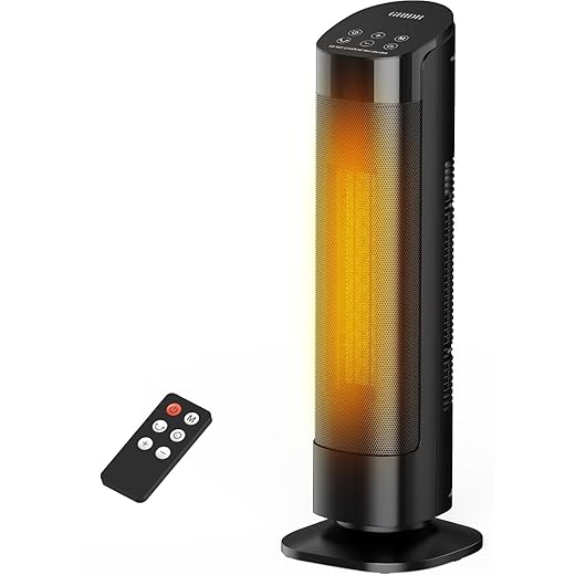 1500W Space Heater, 24" Portable Electric Heaters for Indoor Use with Thermostat and Remote, 3 Modes, 35dB Quiet, 12H Timer, PTC Ceramic Fast Safty Heater for Office Bedroom Large Room Black