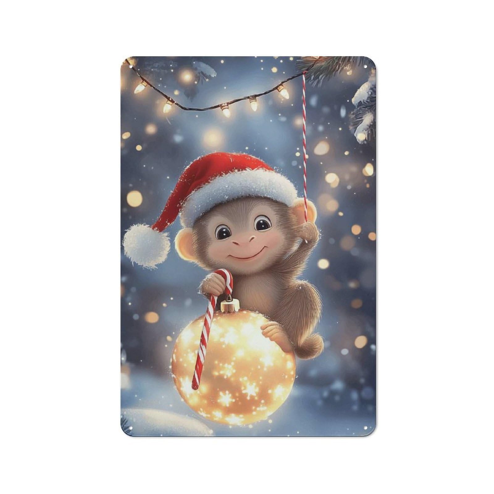 Junmoney Style-19 Christmas Monkey Ornament Retro-Style Tin Sign 30X20cm For Living Room Or Hallway, For Home Wall Decor Collectors Refreshing A Room In Autumn