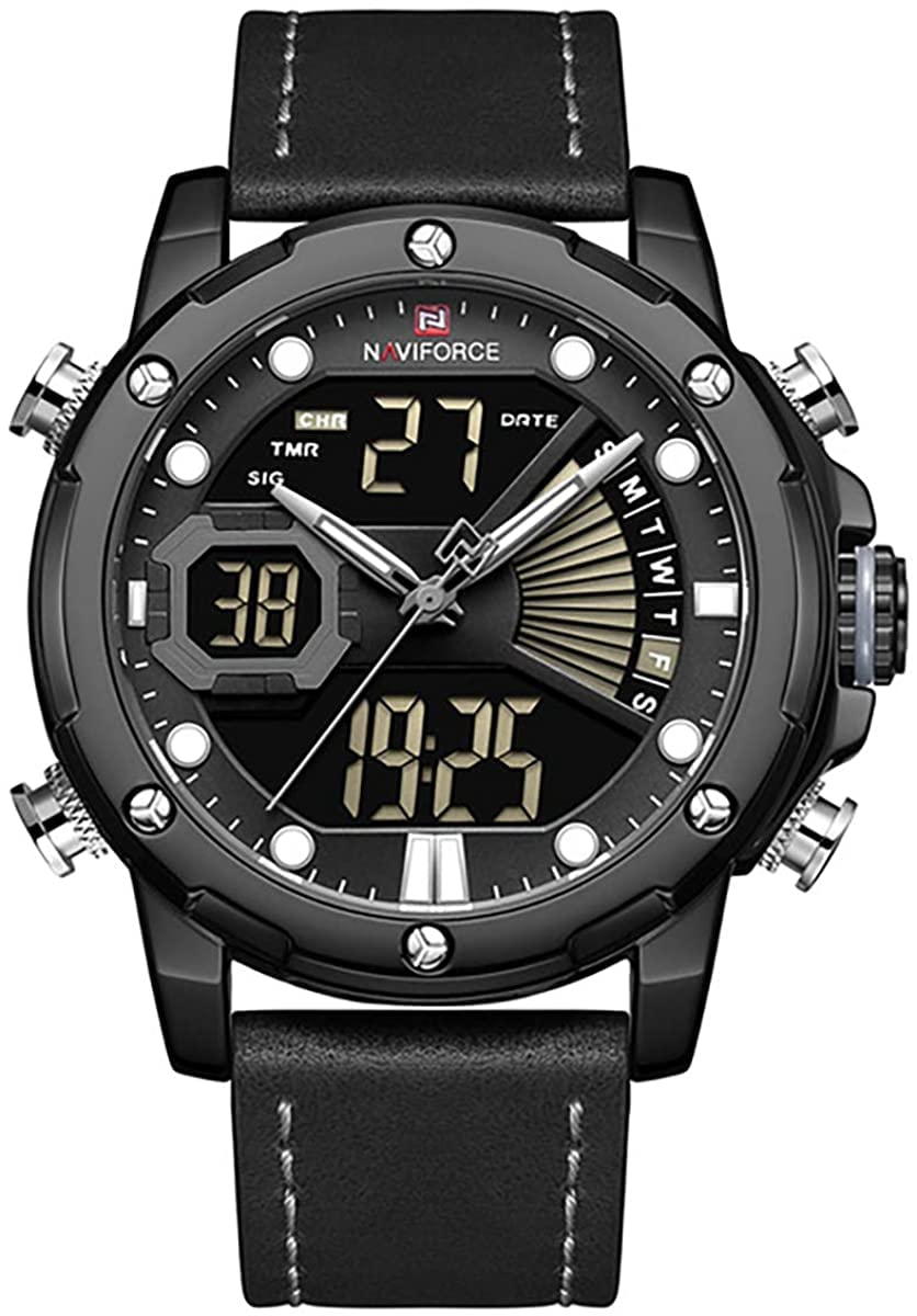 NAVIFORCE Mens Military Digital Watches Analog Quartz Waterproof Luminous Watch Sport Multifunctional Leather Wristwatches, GREY, Digital (B09TZZ47JH) Amazon Price History, Amazon Price Tracker